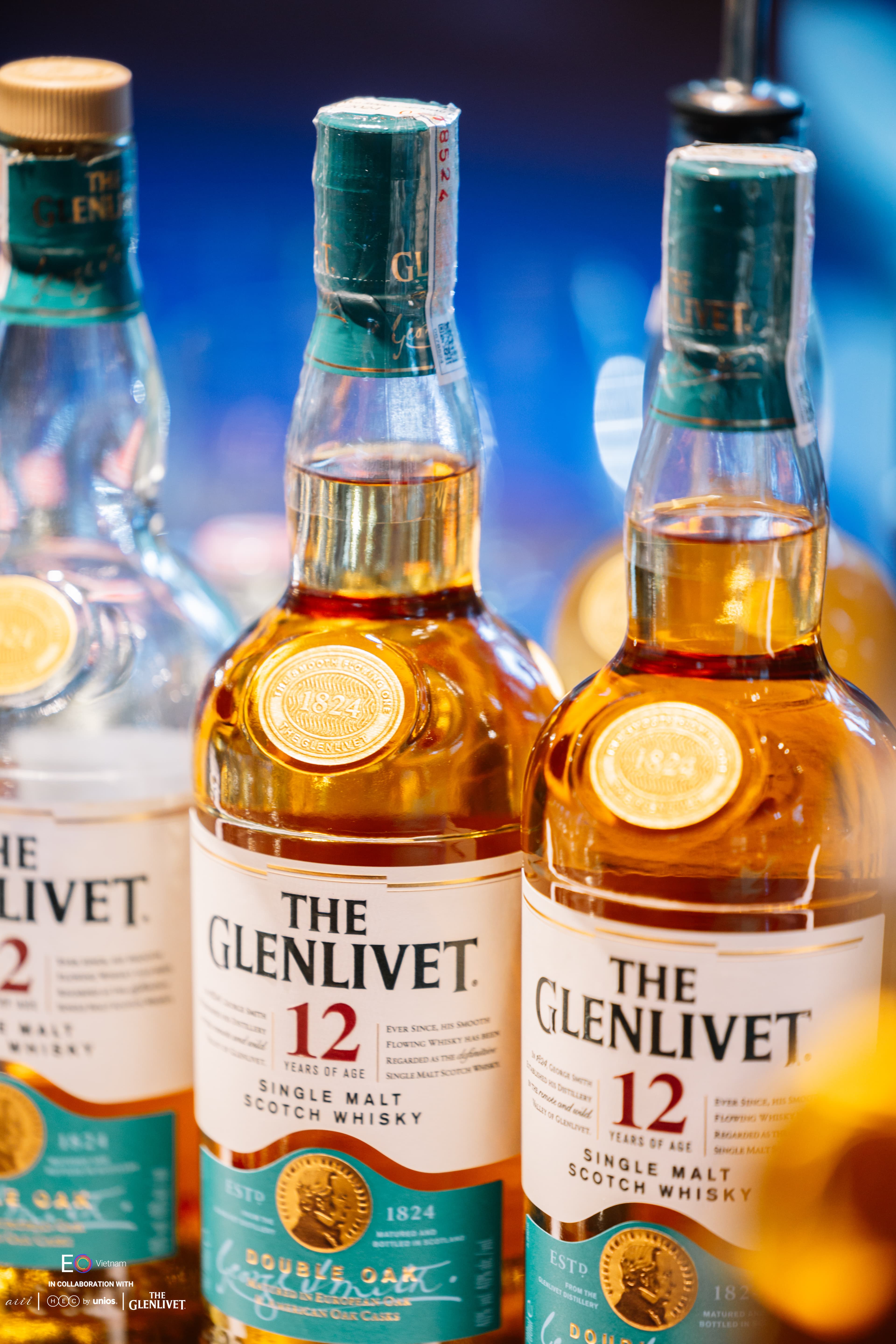 The Glenlivet single malt bottle lineup at the EO Vietnam Handover Party