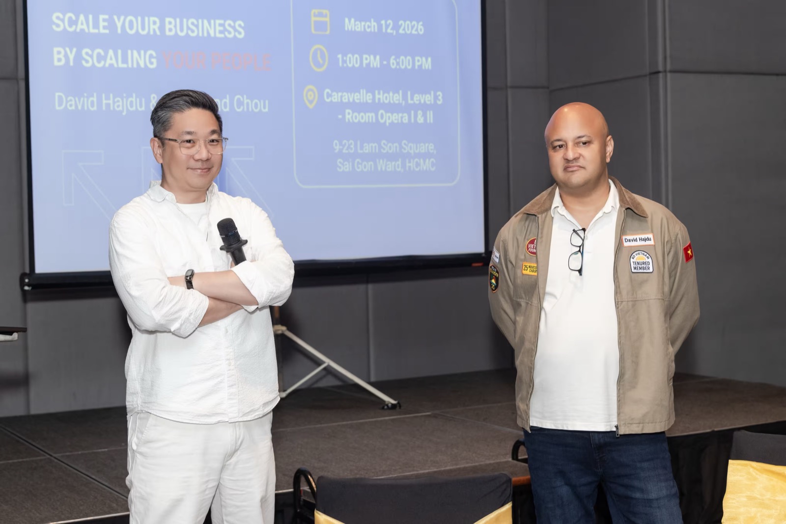 Dave Hajdu and Ray Chou presenting an AI hiring system at the Leadership in the AI Era program